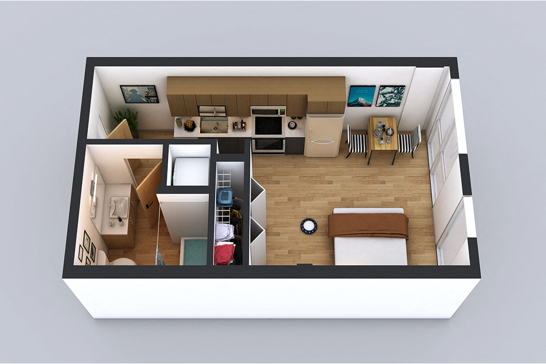 Floor plan for studio, 1 bath, 437 sqft
